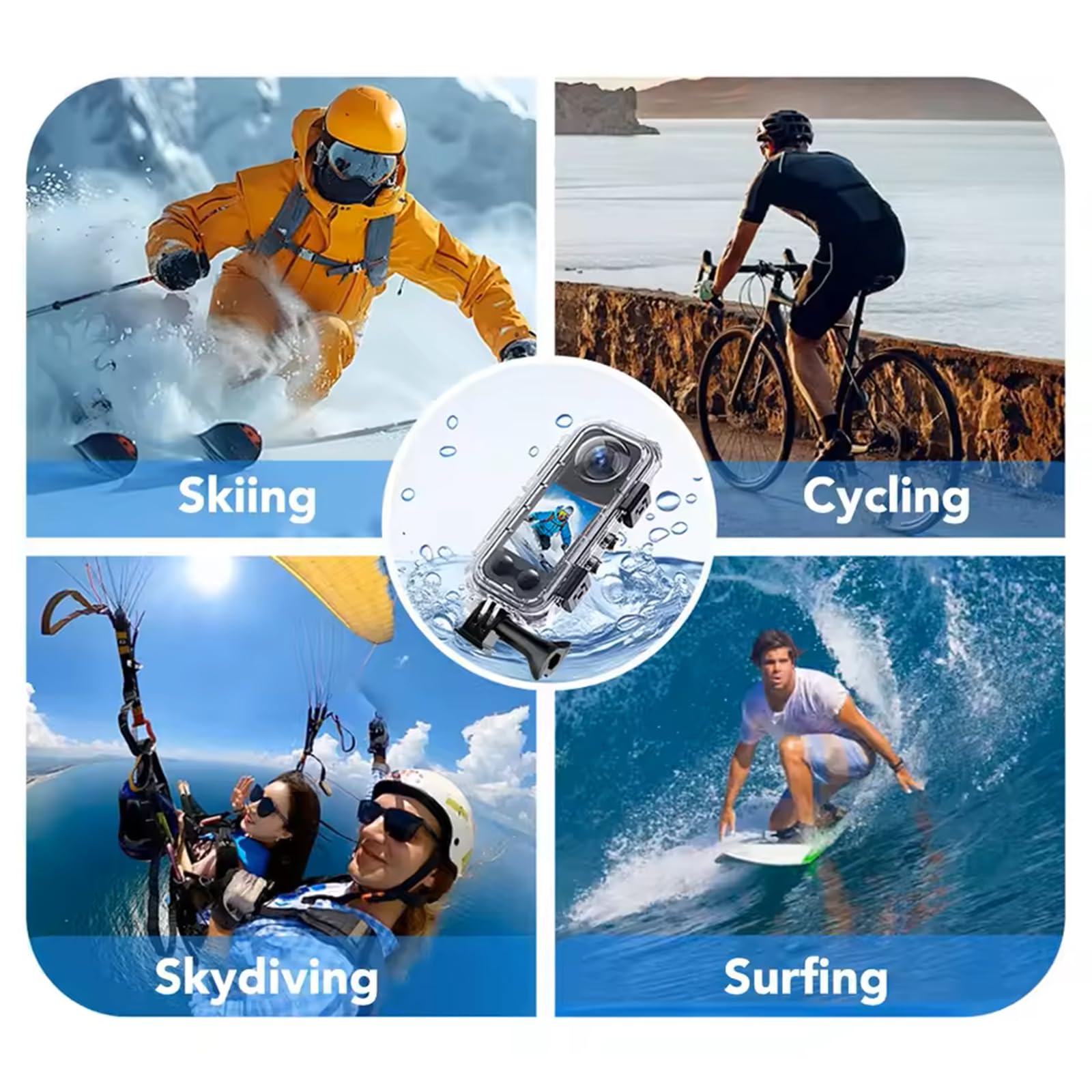 Wasserdichtes Gehäuse für Insta 360 X5 Action Kamera Tauchen, 45 m, unsichtbare Unterwasser-Schutzhülle für Insta360 X5 mit Halterungszubehör und Anti-Beschlag-Einsätzen