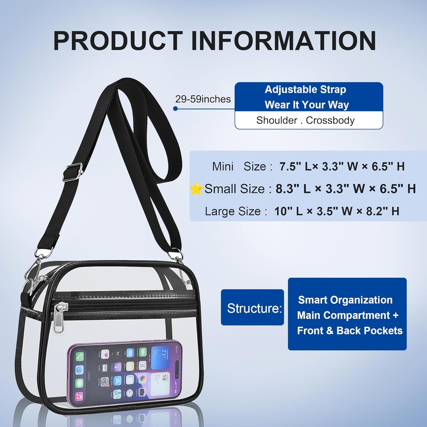 Oraben Clear Bag for Stadium Events Clear Crossbody Satchel Bag for Women Clear Purse Small Stadium Bag for Concerts Sports | Stadium Approved, Waterproof, Stylish, Sturdy - Image 7