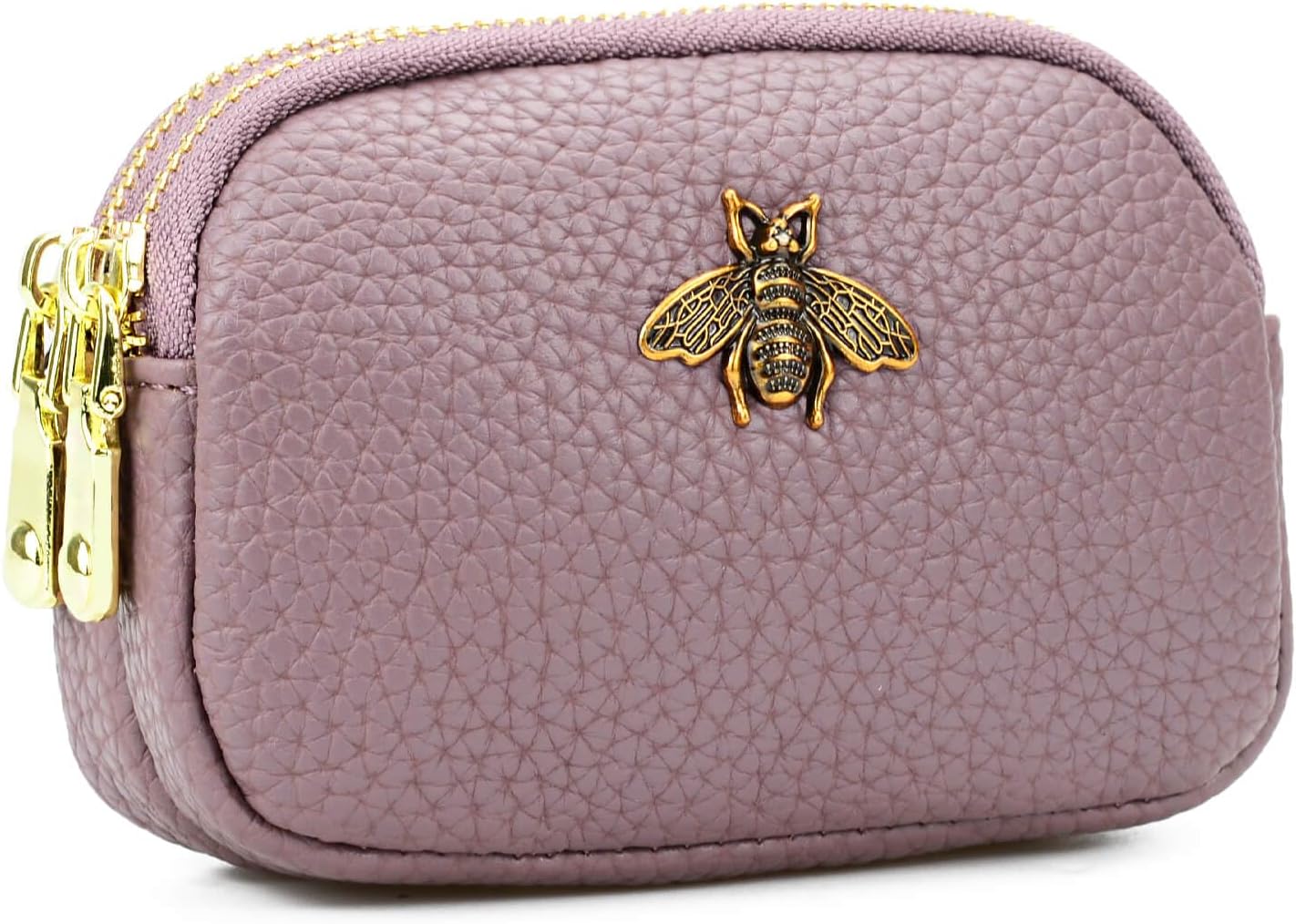 Porte Monnaie Femme Cuir Véritable Porte-monnaie Abeille En Cuir Véritable - Double Fermeture éclair | 11.5x7.5x4cm | Design Mignon | Cadeau Femme Mini Sac Abeille Mignon