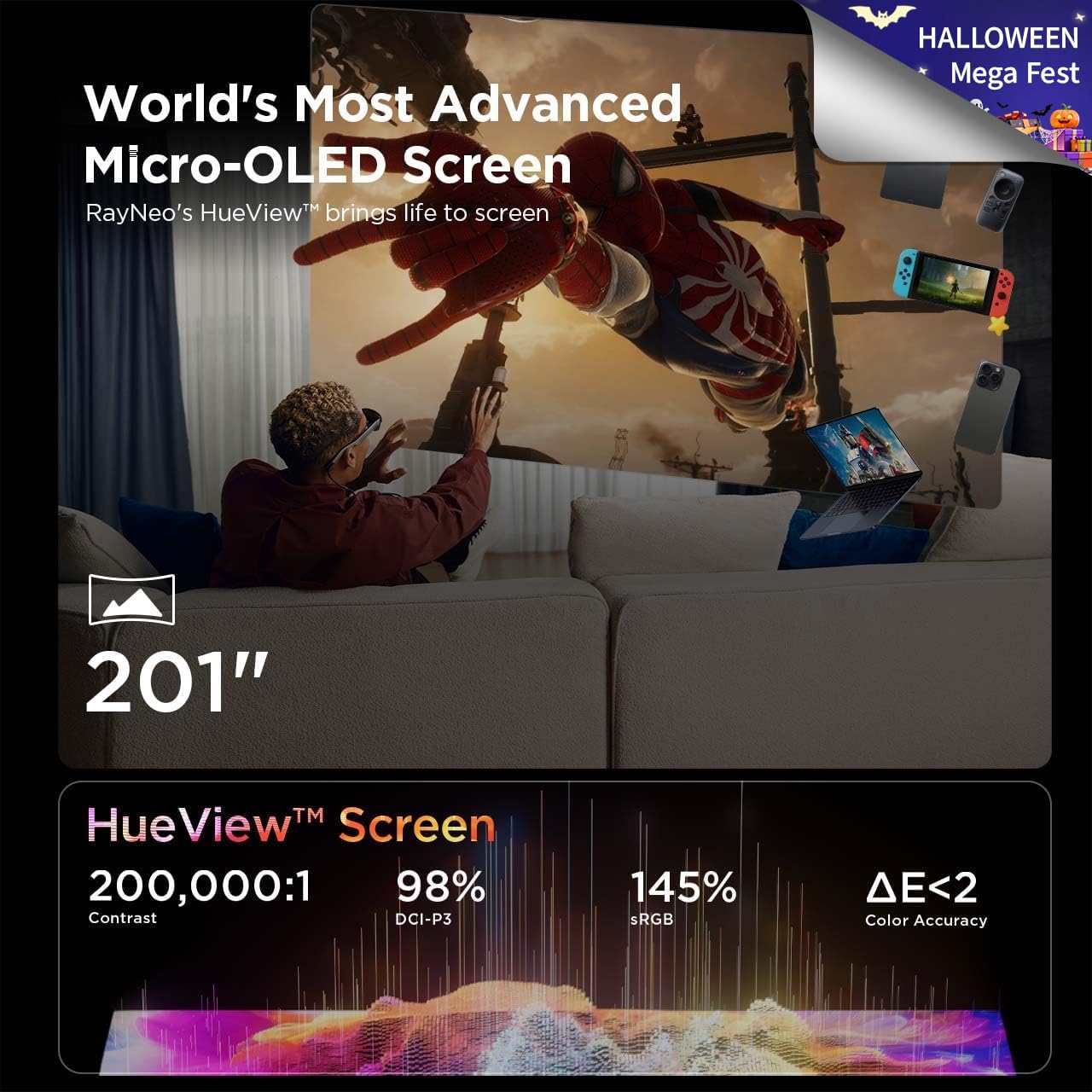 RayNeo Air 3s AR/XR Glasses, 201" 120Hz FHD HueView Display, Portable AR Video Eyewear Gaming Glasses for iPhone 16/15, Android, Mac, Switch, PS5, Steam Deck - Next-Gen Wearable Theater