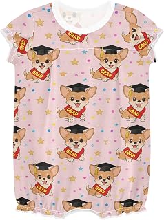 Baby Girl's Bodysuit Cute Dog Graduation Pattern Bubble Romper One Piece Short Sleeve Infant Outfit 0-24 Months