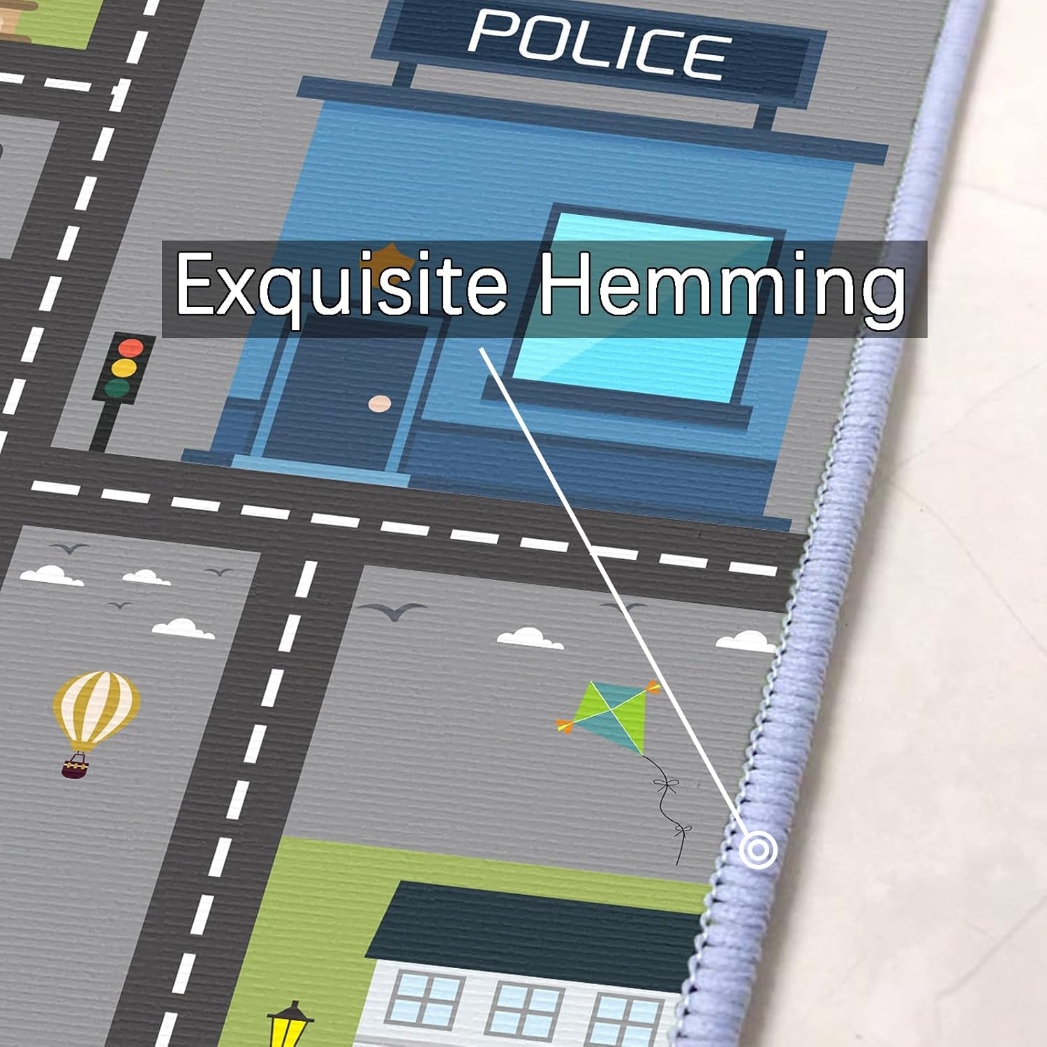 Kids Play Road Rug for Playroom Runner Rug for Bedroom Playroom Bedside，City Life Educational Road Traffic Carpet (Gray, 2' x 10')