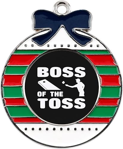 Boss of The Toss - Adornos de Navidad de cornhole de aleación, colgante de recuerdo para el hogar, vacaciones, decoraciones de Navidad, circulares