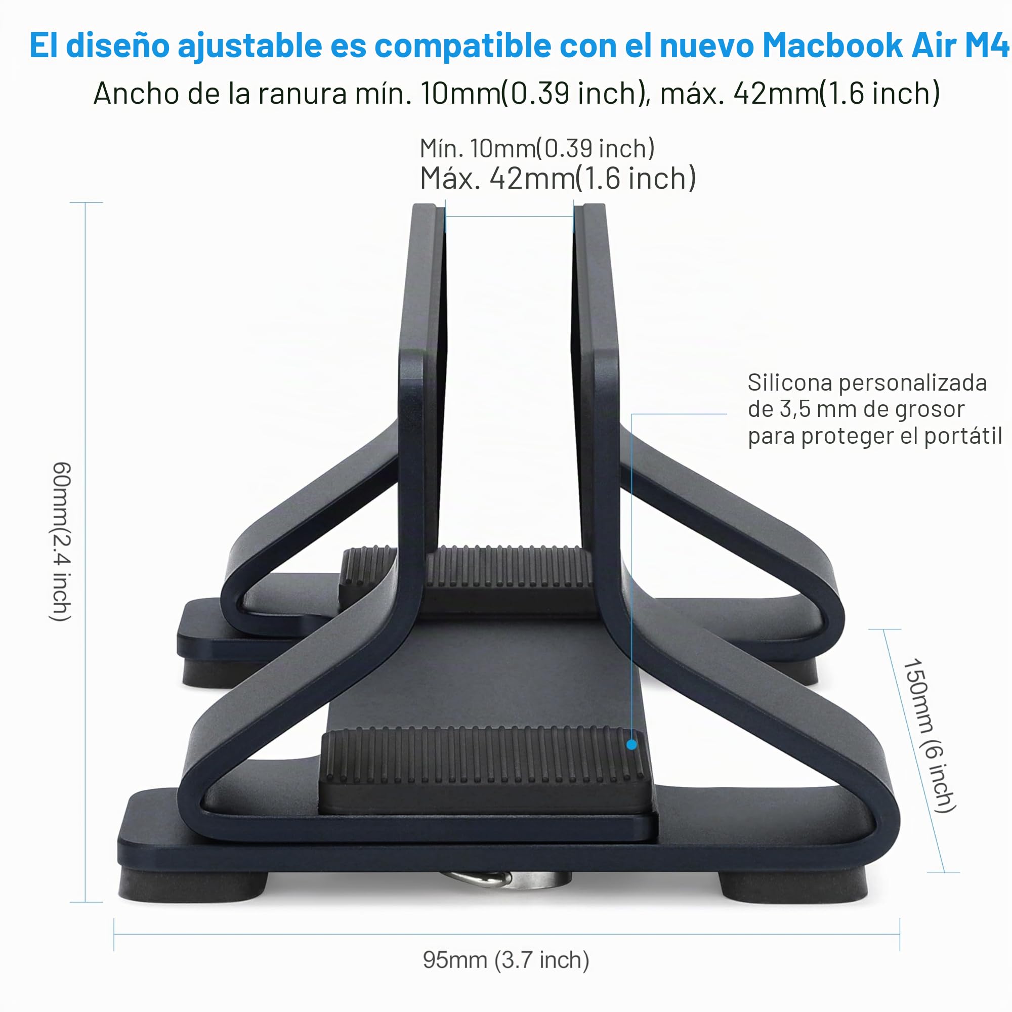 Soporte Vertical de Aluminio para Portátiles, Ancho de Ranura Ajustable 12-42mm, Almacenamiento Vertical Que Ahorra Espacio para MacBook y Portátiles