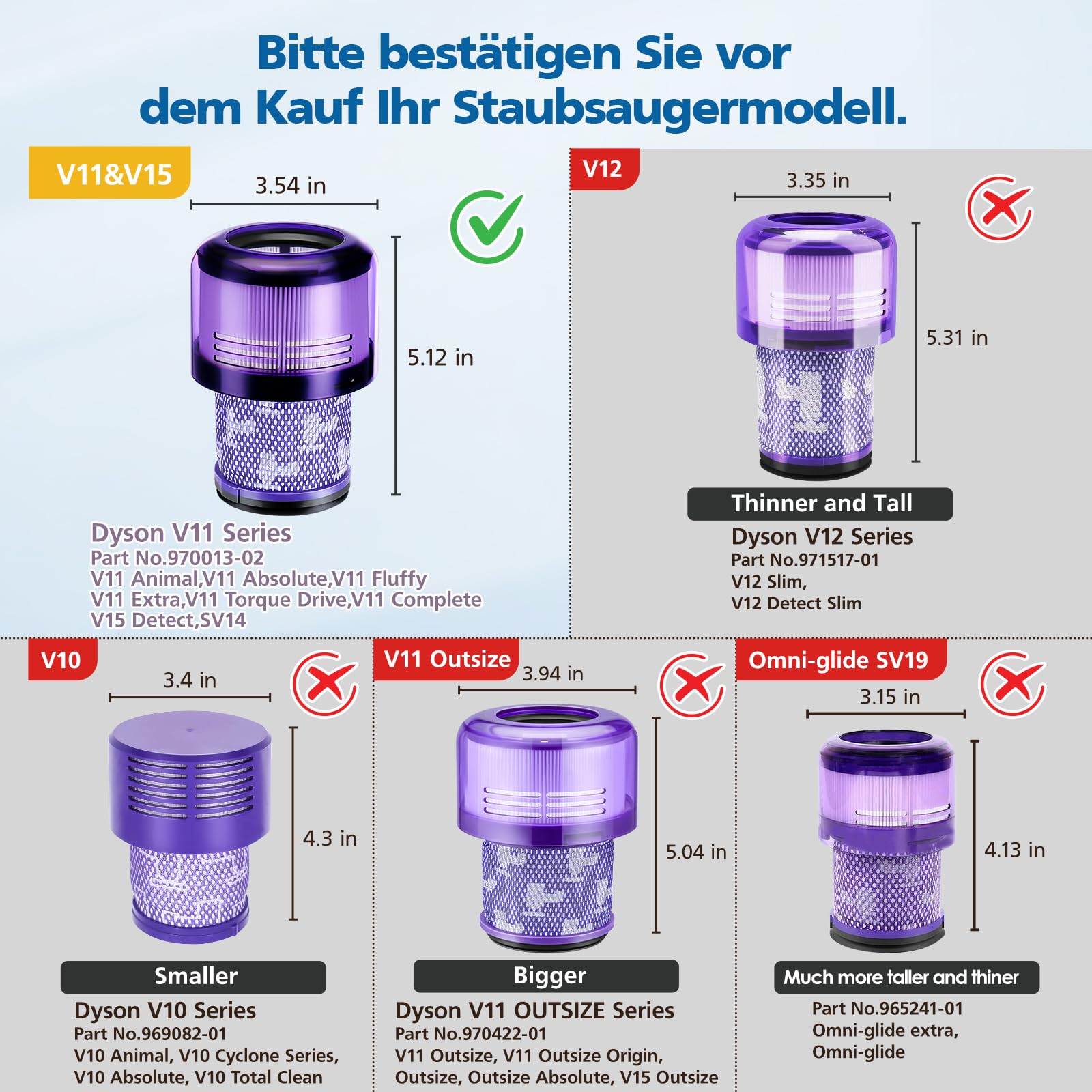 Filter für Dyson V11, 3 Stück Ersatz Filter für Dyson V11 Animal/Absolute/Torque Drive/Fluffy/Extra/Complete Pro/ V15 Detect/ SV14 SV17 SV22 Akku-Staubsauger, Ersetzen Sie # DY-970013-02 & 97001302