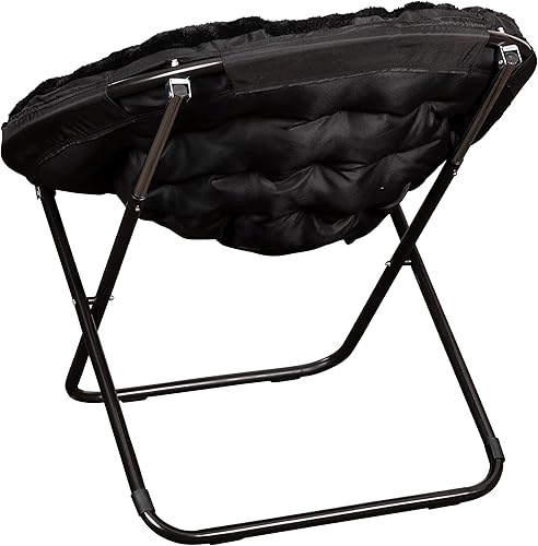 Miniatura 9 de BizChair Silla plegable de gran tamaño, silla de luna de piel sintética negra, marco de metal negro, silla plegable portátil de 38 pulgadas, para