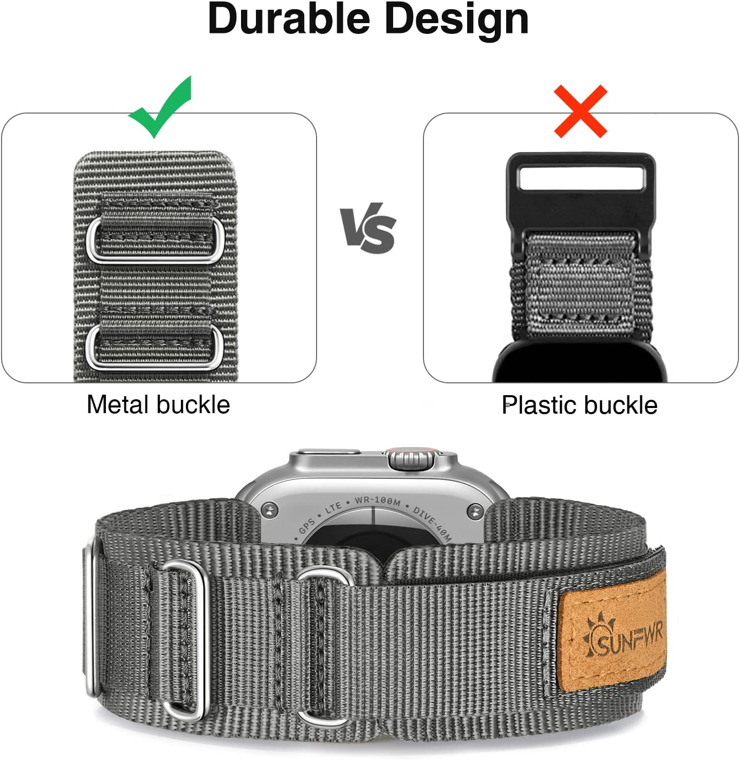 Bundle of the Rugged Nylon Velcro Apple Watch Band (Gray+Black) image 3