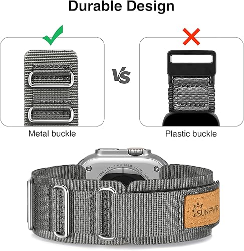 Miniatura 4 de Paquete de la resistente correa de nailon con velcro para Apple Watch (grisnegro)