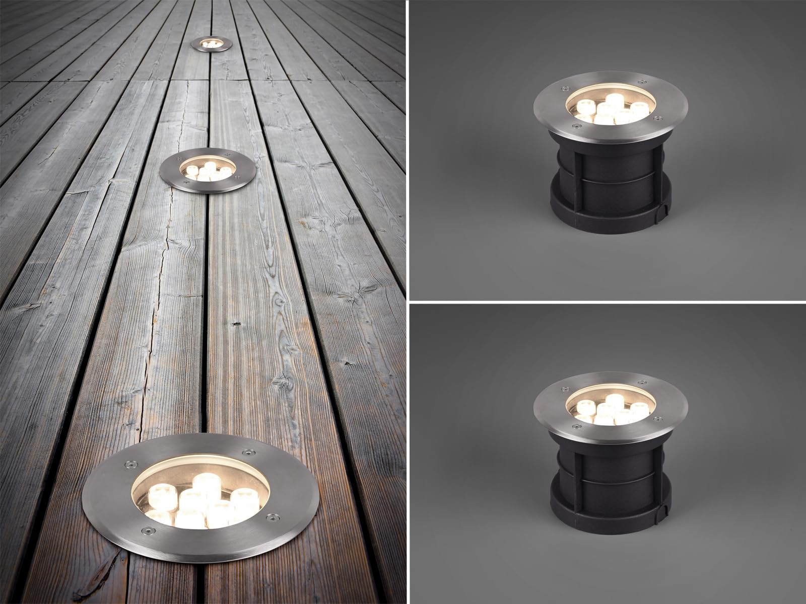 meineWunschleuchte Set di 2 faretti rotondi da incasso a terra in acciaio inox, diametro 16 cm, classe di protezione IP65