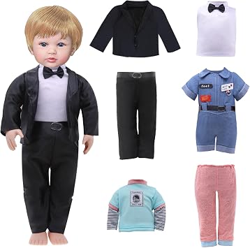 Fashion 16 Inch Boy Doll Clothes Casual Wear Plaid Jacket Pants Sportswear Outfits with Tuxedo Suits for 16" Doll Accessories