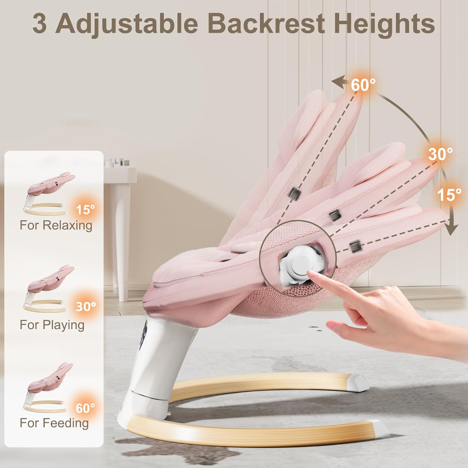 Baby Swings for Infants, Portable Infant Swing with 5-Speeds, 3-Adjustable Height, 3 Timer & 12 Lullabies, Mutil-Function Electric Swing for Baby, Indoor & Outdoor Use (Pink)