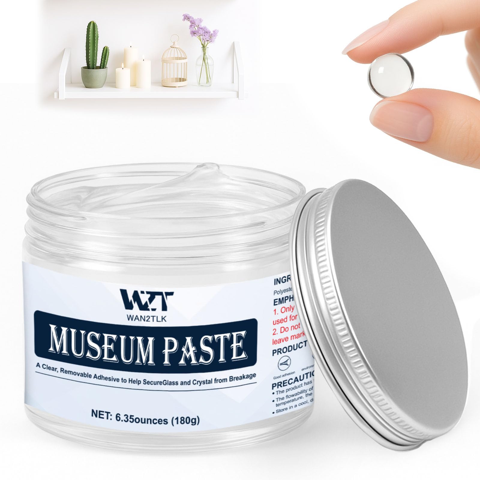 WAN2TLK 180g Exhibits Fixing Gel for Museum - Clear, Removable & Reusable Putty Wax for Securing Antiques, Glass, and Breakable Collectibles from