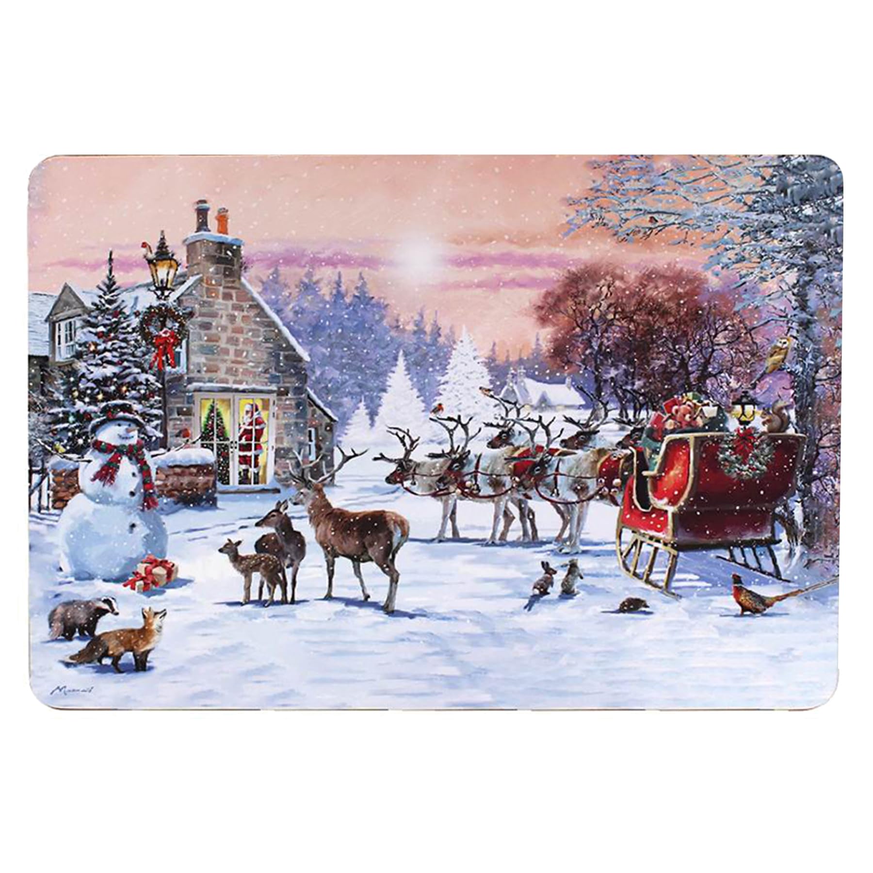Widdle Gifts Multicolour Christmas Tableware Corked Back Set Of Beautifully Coloured Snowman/Santa Sleigh Design Placemats