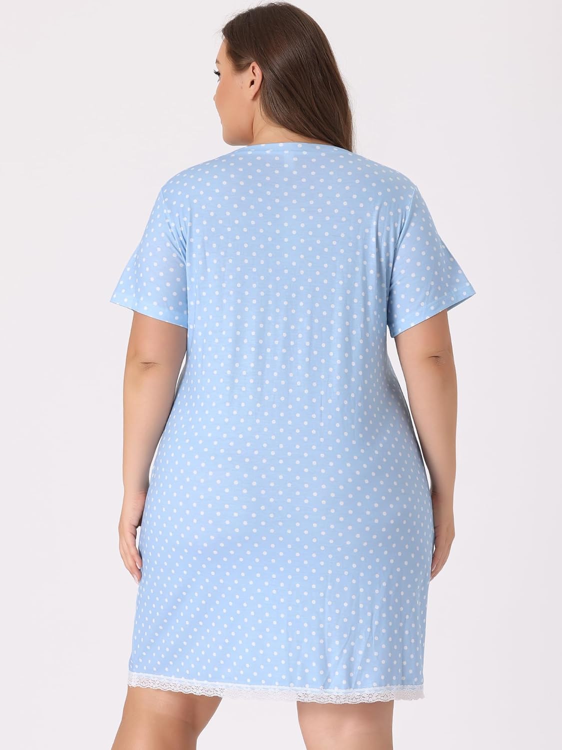 Agnes Orinda Women's Plus Size Nightgown Sleepwear Soft Sleepshirt Short Sleeve Lace Trim Nightshirt Lounge - Image 4