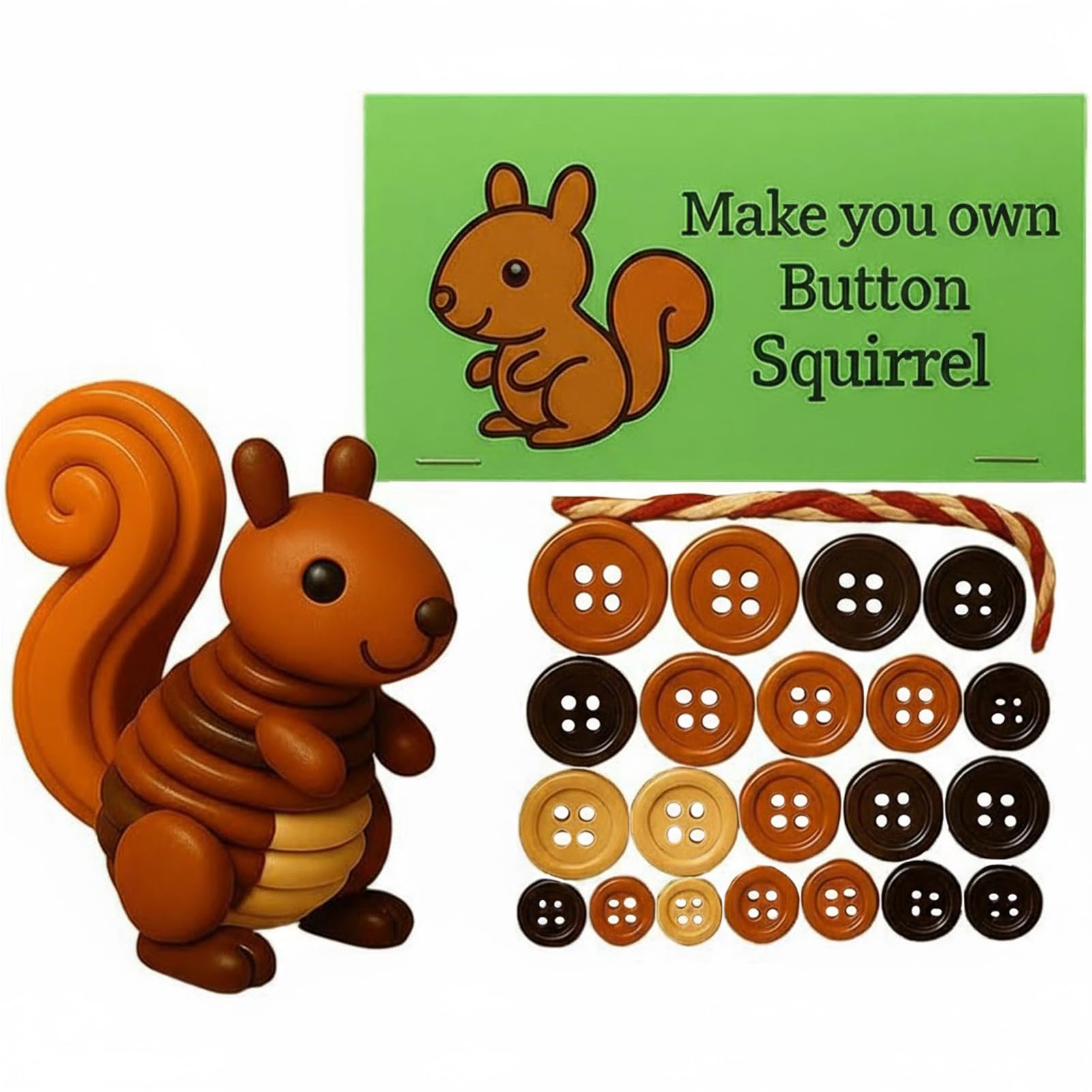 QUILSTM 3D Button Ornament Craft Kit Unique DIY Decorations For Christmas Trees Diy Fastener Ornaments Interesting Button Ornament Kits Christmas Buttons, squirrel