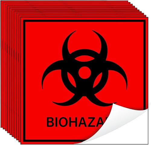 Calcomanías de riesgo biológico, 20 etiquetas impermeables de advertencia de riesgo biológico de 4.5 x 4.5 pulgadas, utilizadas por hospitales e