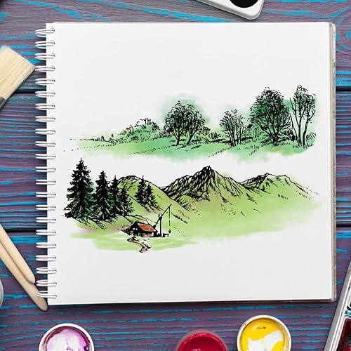 Miniatura 3 de Sellos transparentes de fondo de montaña para hacer tarjetas, sellos de goma transparente de puente de río, sellos de paisaje de árbol marino para