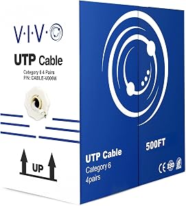 Fil Cat6 en vrac VIVO Blanc 500ft, CABLE-V006W | Câble Ethernet CCA, 23 AWG, Boîte de Tirage UTP, Réseau LAN