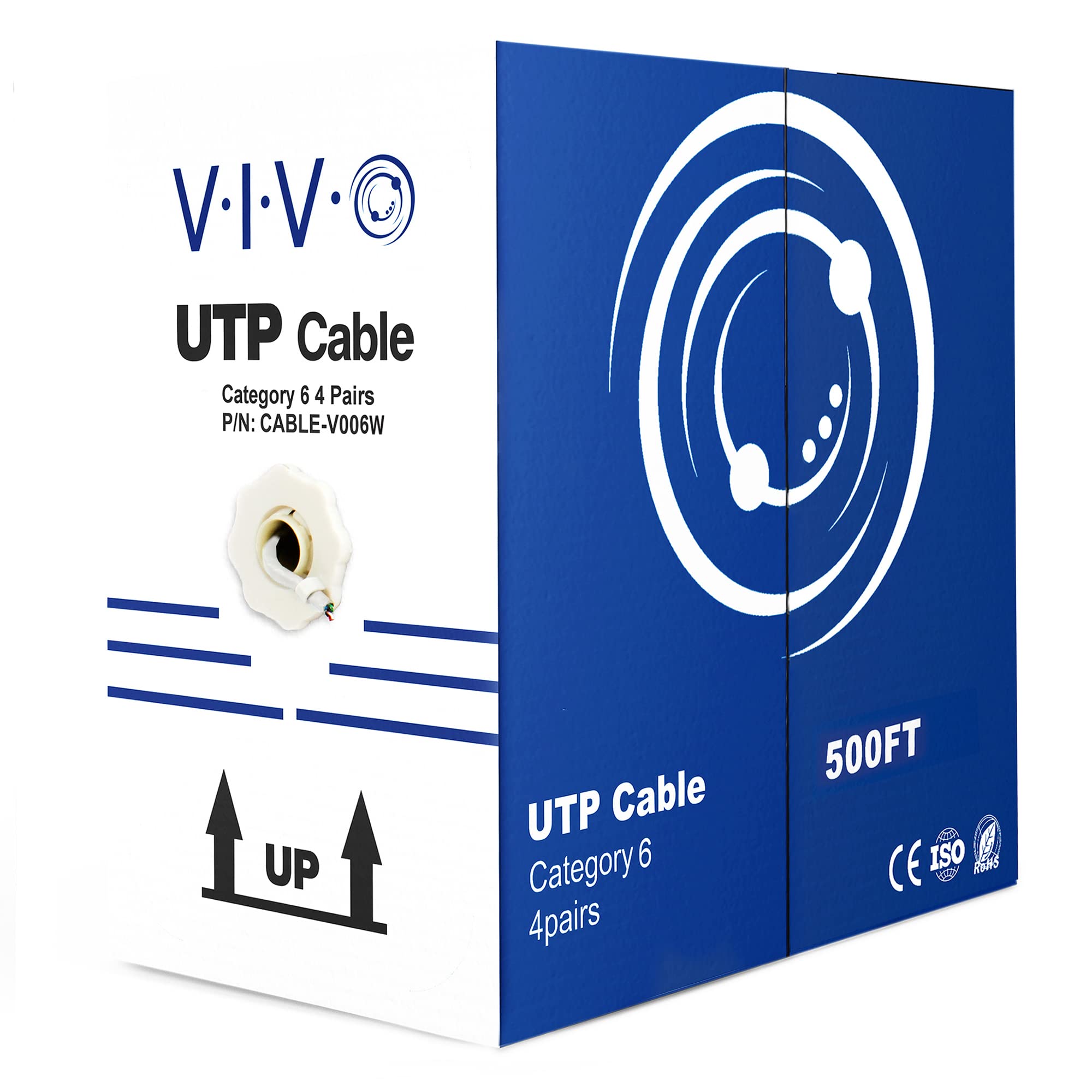 500ft Bulk Cat6 Wire, CCA Ethernet Cable, 23 AWG, UTP Pull Box, LAN Network, White, CABLE-V006W