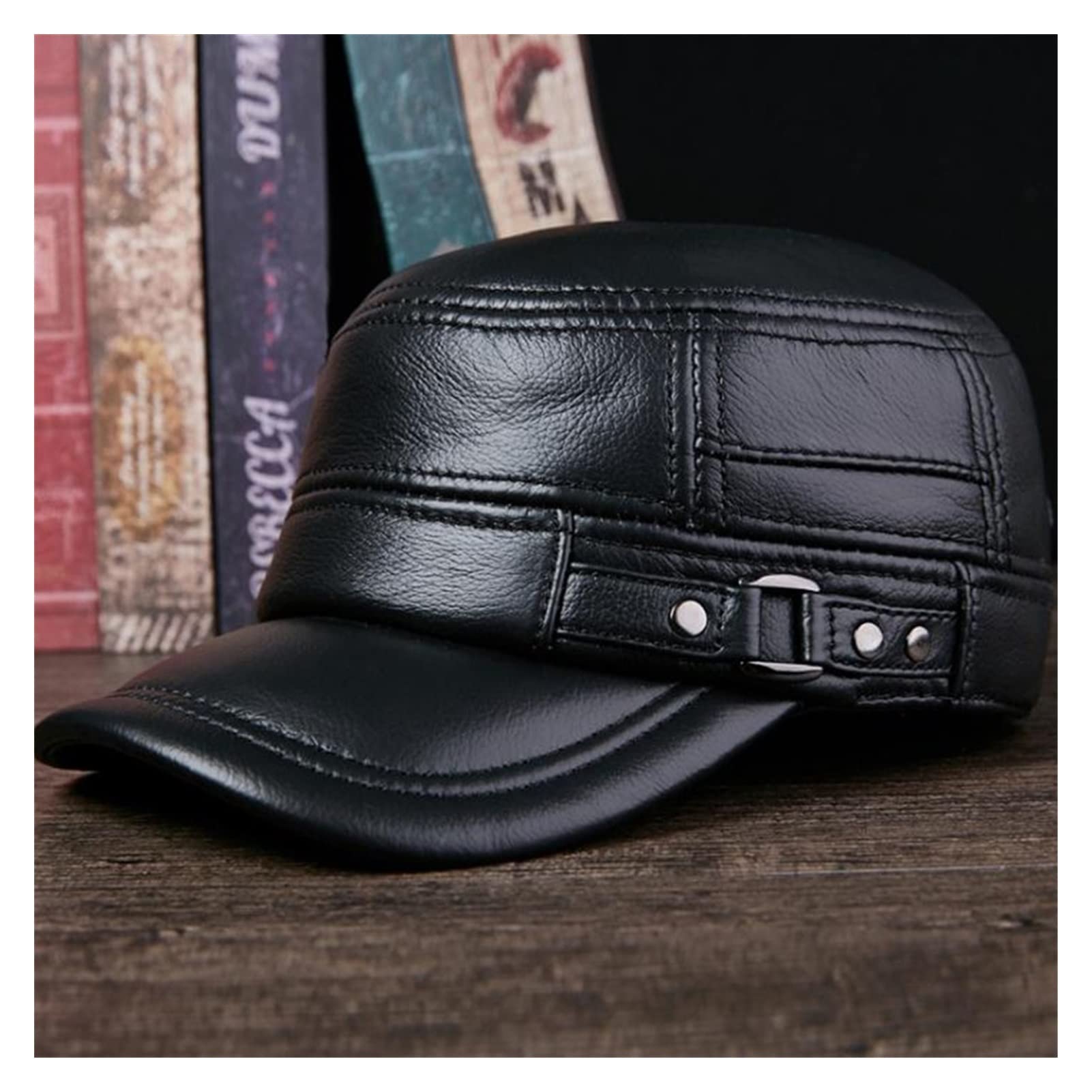 Jesień Winter Cap Men Army MI-LITIVE Crowskin Leather Black Leather Hat Male Vintage Hig-H Qua-Lity Dad