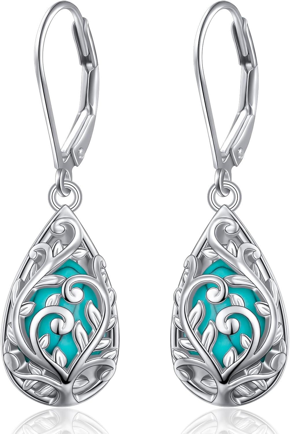 Turquoise Dangle Earrings for Women 925 Sterling Silver Tree of Life Earrings Filigree Leverback Dangle Drop Western Jewerly for Mom Sister Friends Love One