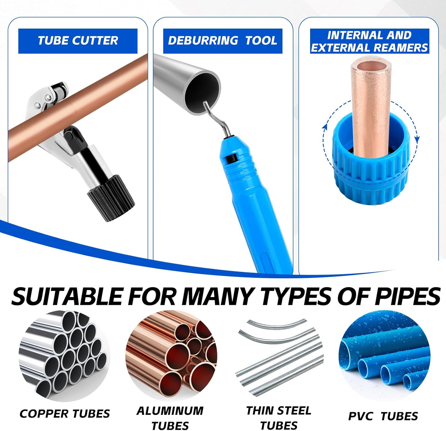 Tube Bender Kit, for 1/4"-7/8" O.D. 90° Forward/Reverse Bending Ratcheting Tubing Bender Set, with 7 Heads,Deburring Tool,Inner Outer Reamer,for HVAC,Air Conditioning and Plumbing Repair
