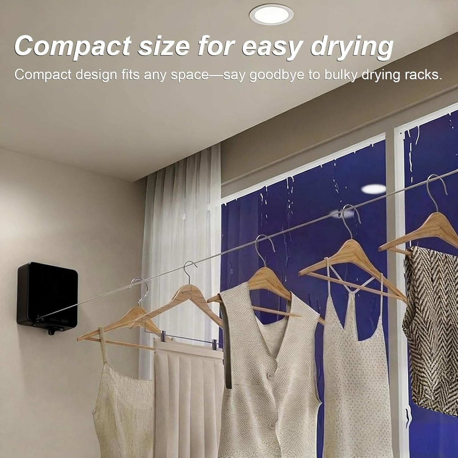 Retractable Clothesline Indoor, Non Sagging Outdoor Clothes Line Retracting Heavy Duty Adjustable Stainless Steel Rope String with Expansion Tube Screws for Balconies Courtyards Rv (Black)