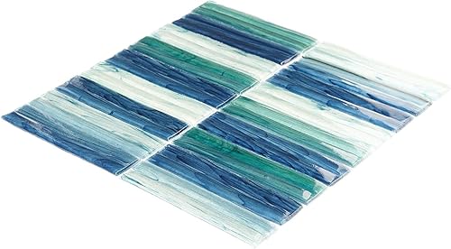 Miniatura 2 de Tara Sea Green - Muestra de mosaico de vidrio apilado, 4 pulgadas x 8 pulgadas