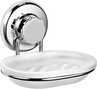 Vacuum Suction Cup Soap Dish Holder by Hasko Accessories – Strong Stainless Steel Sponge Holder for Bathroom & Kitchen - Soap Caddy Can be Mounted on Any Clean Flat Smooth Surface – (Chrome)