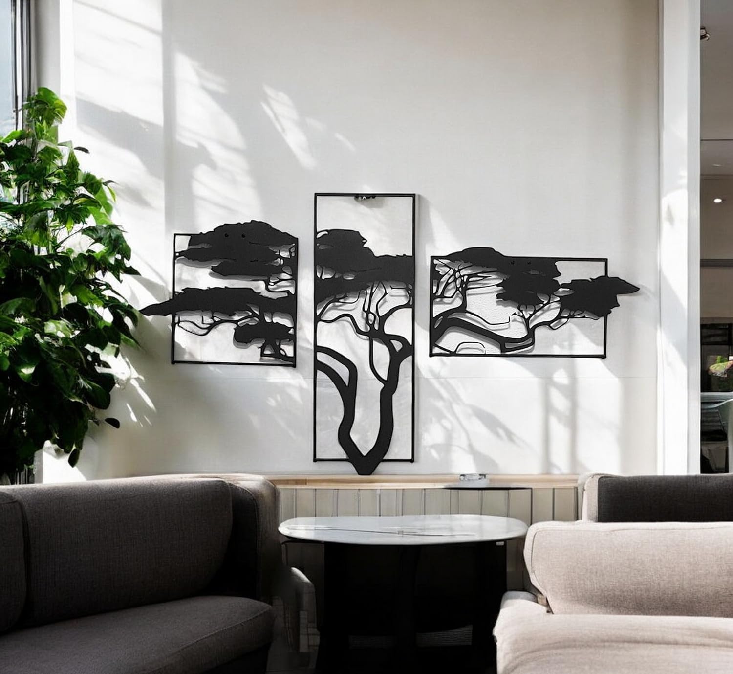 Tubibu Décoration murale de l'arbre de vie, tableau mural en métal noir, décoration murale moderne pour la maison, autocollant mural, images pour la maison, le bureau, la chambre à coucher, le salon
