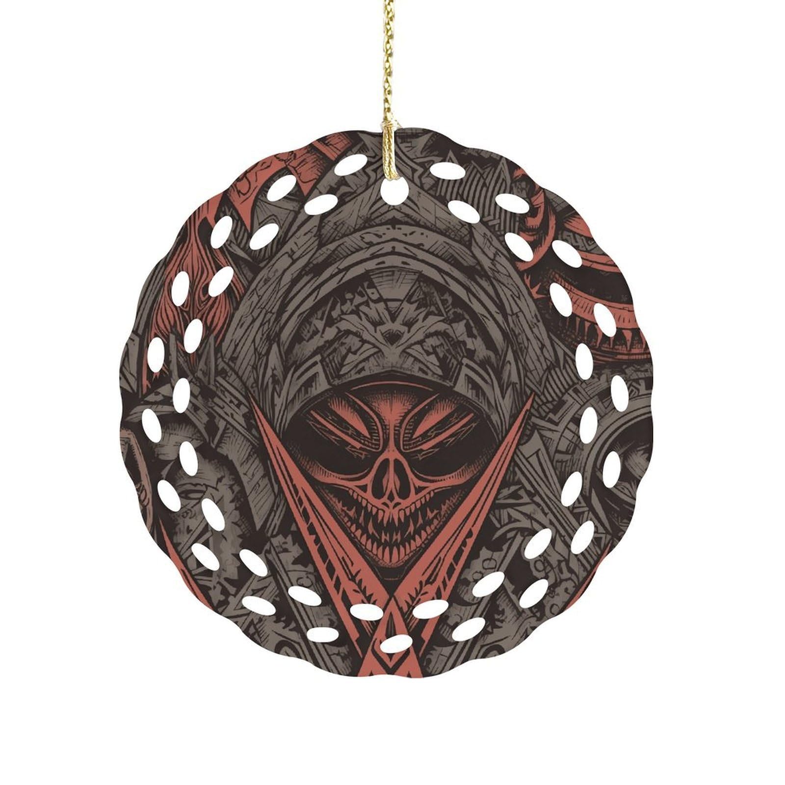 Btcowzrv Style Horror Pictures Ceramic Ornament,Round Ornaments With Hole Easy To Hang,Hanging Ornament For Wedding Party Home Window Garden Christmas Day Decor