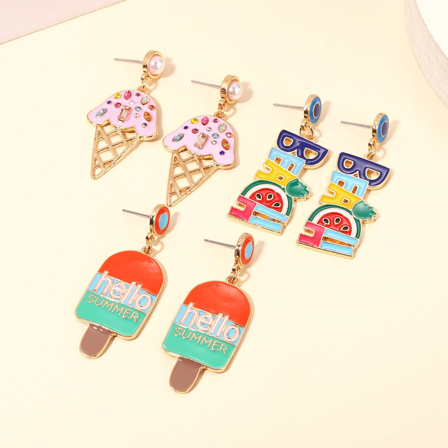Summer Earrings Hawaiian Beach Earrings Ice Cream Cone Earrings Hello Summer Popsicle Dangle Earrings Super Cute Beach Pendant Earrings Summer Decoration Beach Party Jewelry Gifts