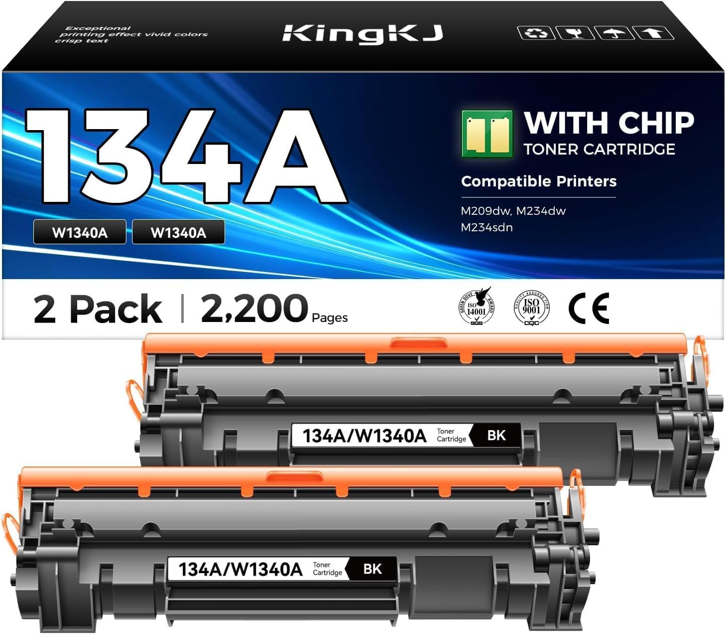 134A Toner Cartridge 2-Black with chip High Yield Replacement for HP 134X W1340X 134A W1340A Compatible with HP Laserjet M209dw MFP M234dw M234sdw M234sdn M209dwe M234dwe M234sdwe M234sdne Printer Ink