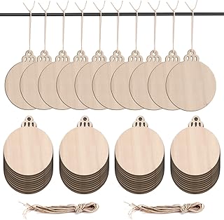 50pcs Round Blank Wood Slices with Holes for DIY Christmas Ornaments Hanging Decorations, 3.5" Unfinished Wooden Christmas Cutouts Ornaments to Paint