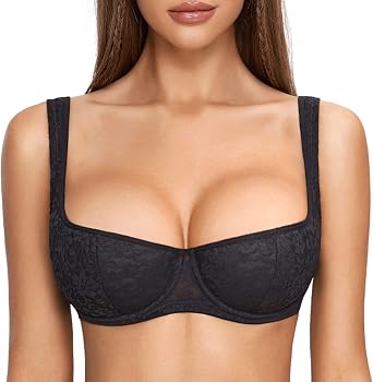 DOBREVA Womens Balconette Bra Lace Padded Wide Straps | Underwire, Lightly Padded, Wide Straps, Plus Size, Sexy, Support, Comfortable, Natural Shape