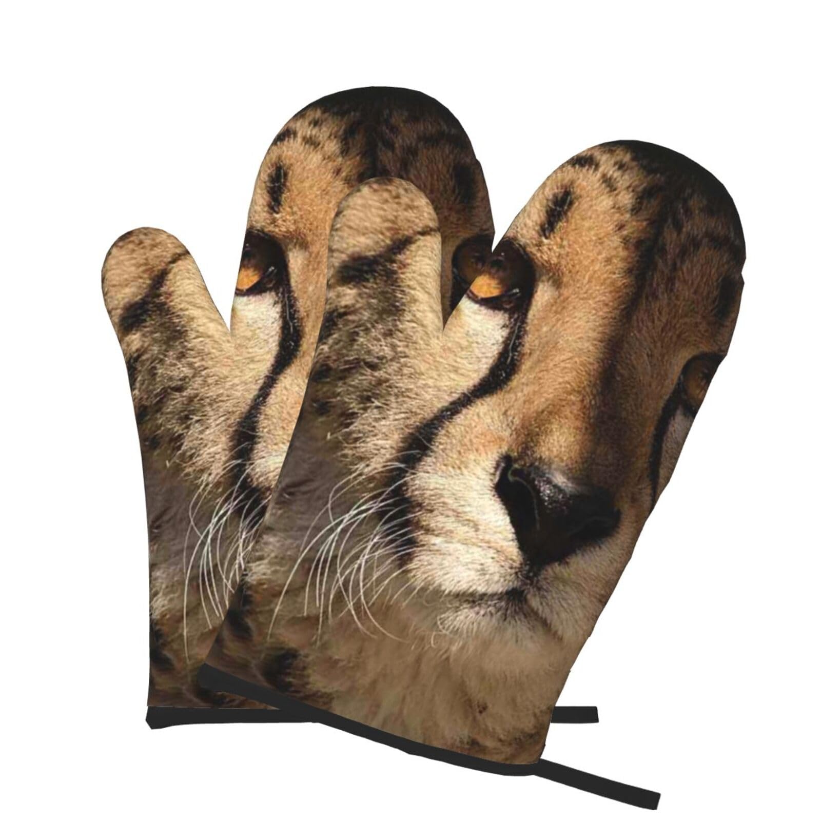 Oven Mitts Set of 2 Pcs, White Cheetah Prints Heat Resistant Kitchen Gloves for Cooking Baking Grilling