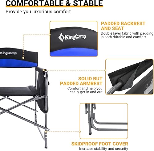 Miniatura 4 de KingCamp Paquete de 2 sillas de camping resistentes sillas de director plegables para 400 libras silla de campamento de gran tamaño para adultos