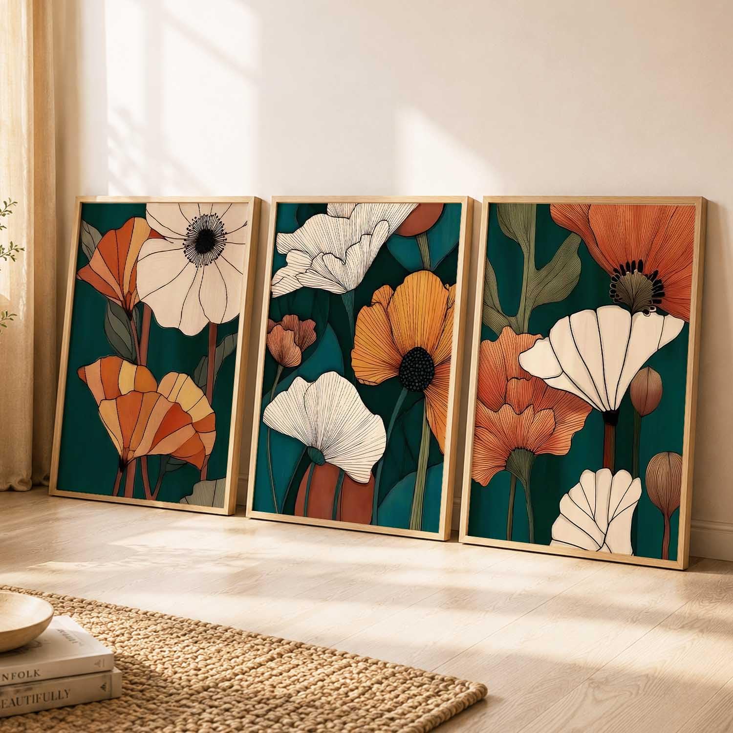 Bohemian Wall Art Set - Floral Prints with Frame -17 Bohemian Wall Art Set - Floral Prints with Frame -17
