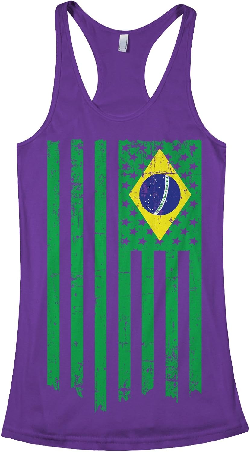 Threadrock Women's Brazil American Flag Racerback Tank Top