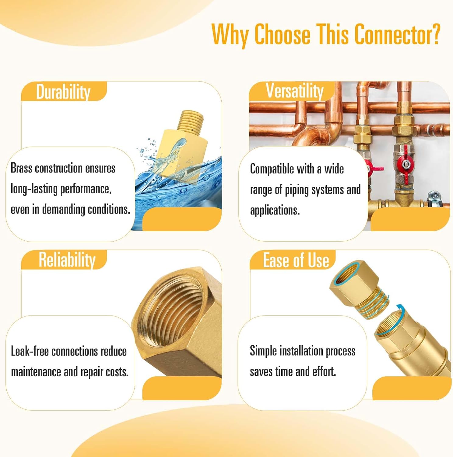 1 Inch Male x 1'' Female NPT Brass Pipe Fitting Reducer Adapters, Water Line Adapter, Stop Valve Adapter, Brass Pipe Extension Connectors for Kitchen Bathroom, 2PCS (1" Male x 1" Female)