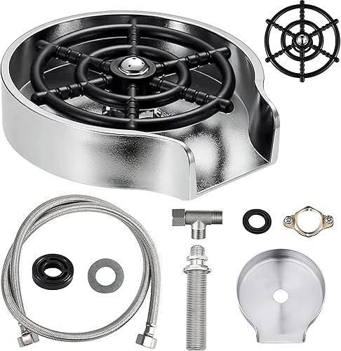 RinseMate - Enjuagador de vidrio para fregadero de cocina de metal, enjuague de vidrio para fregaderos de cocina, lavadora de botellas, accesorios