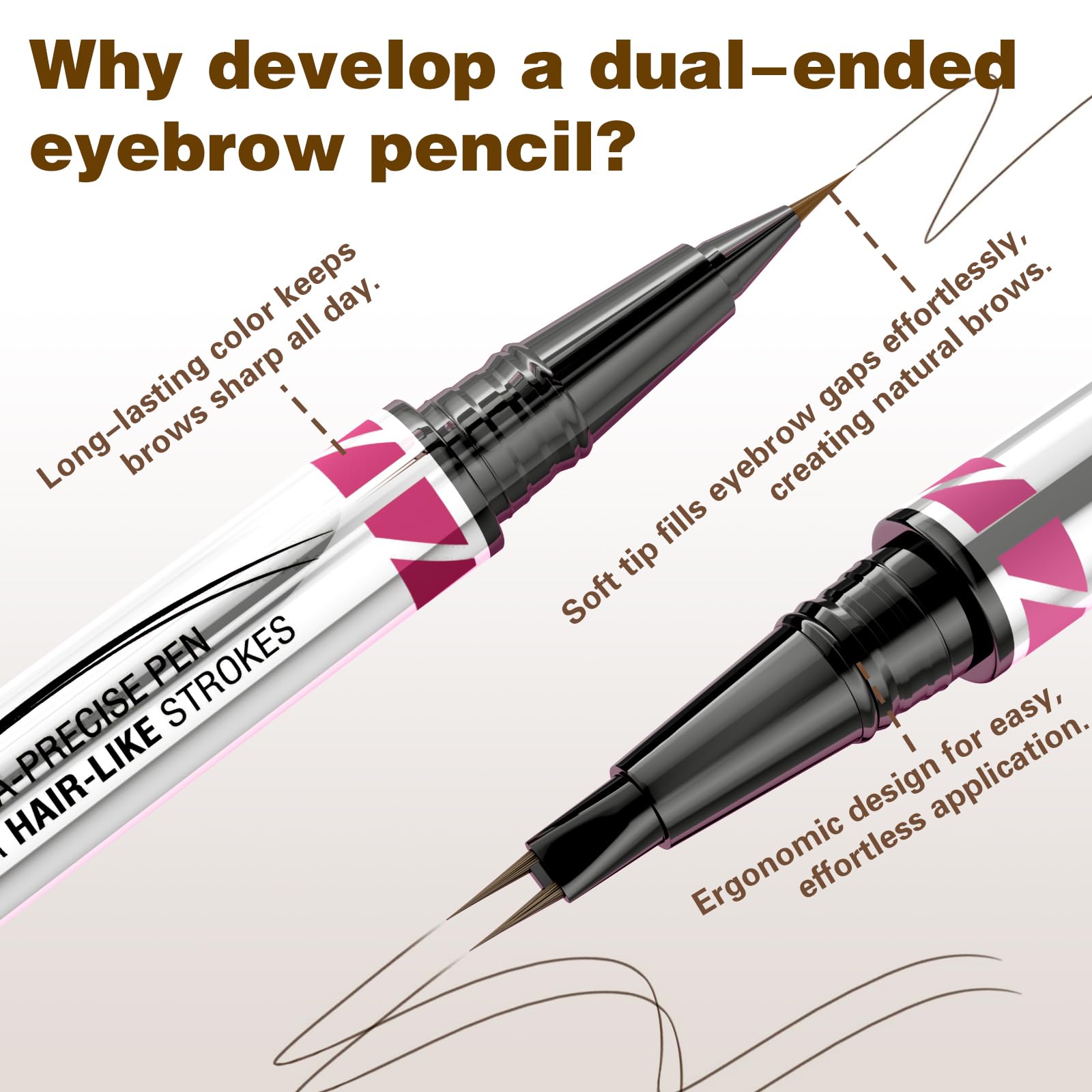 Matita per Sopracciglia Impermeabile Doppia Testa, Penna Eyeliner e Sopracciglia 2 in 1, Liquido Penna Sopracciglia Effetto Pelo per creare sopracciglia naturali, a lunga durata (Marrone scuro)