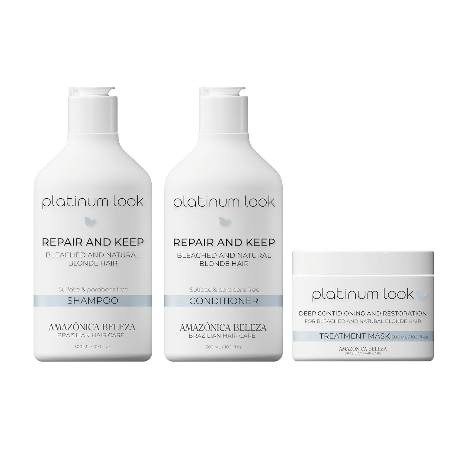 AMAZONICA BELEZA Kit Shampoo, Conditioner and Hair Mask for Blonde Hair, Repairs, Moisturizes and Nourishes, Neutralizes Brassy Tones In Blonde Hair, Kit para Cabello Rubio, 10 Oz