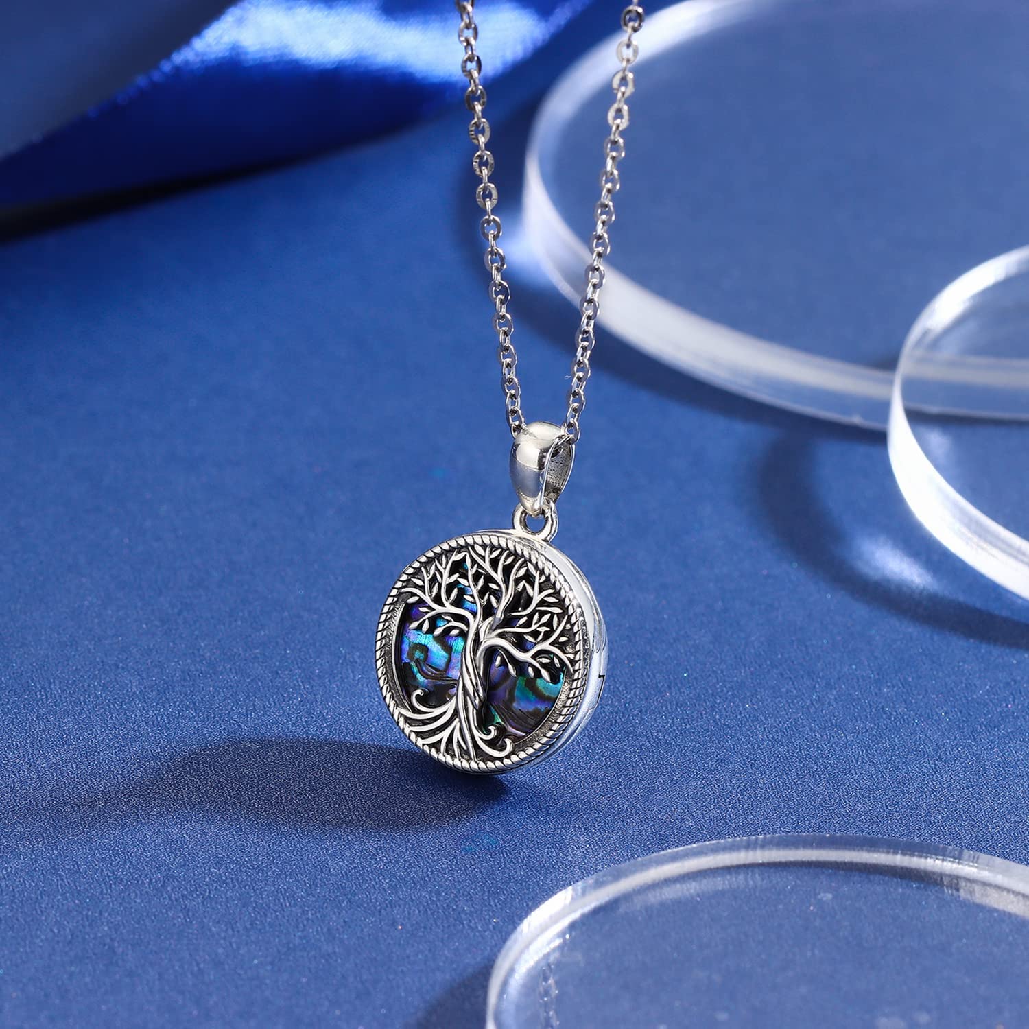 Odinstone Ciondolo Portafoto Collana con Medaglione Foto in Argento Sterling 925, Albero della Vita Collane da donna Medaglione Portafoto, Memoria Gioielli Regali per Donna
