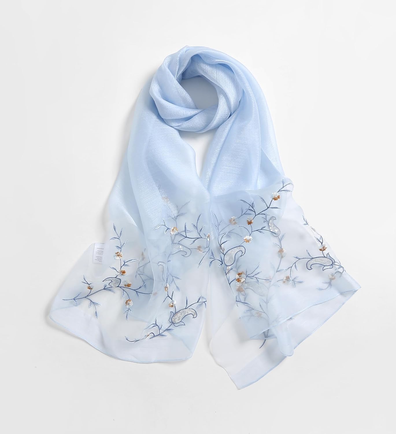 Jeelow Silk Wool Floral Fashion Scarf Shawl Wrap Lightweight Sheer For Women Floral Embroidery Wedding Party Prom - Image 2