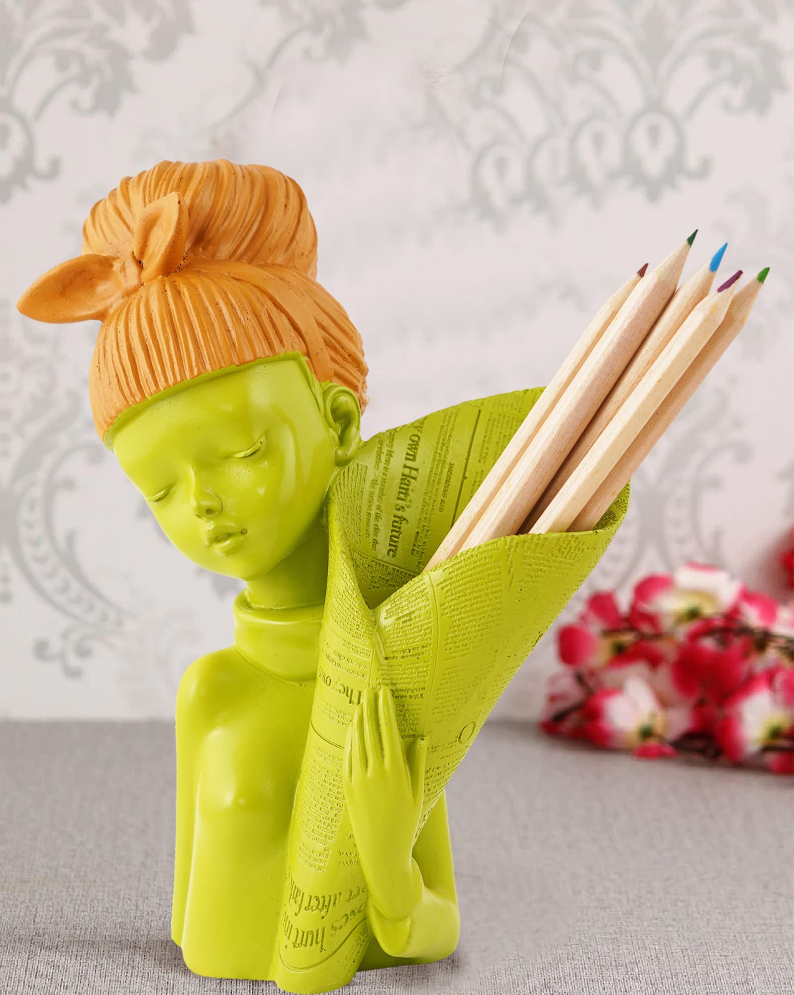 Zart Angel Fantasy Showpiece - Winged Girl Statue for Home Decor Shelves - Fairy Resin Figurine (Green, 10 Cm x 7 Cm)
