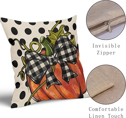 Miniatura 4 de Juego de 2 fundas de almohada de otoño de 18 x 18 pulgadas, color naranja de Acción de Gracias, para exteriores, otoño, negro, blanco, lunares,
