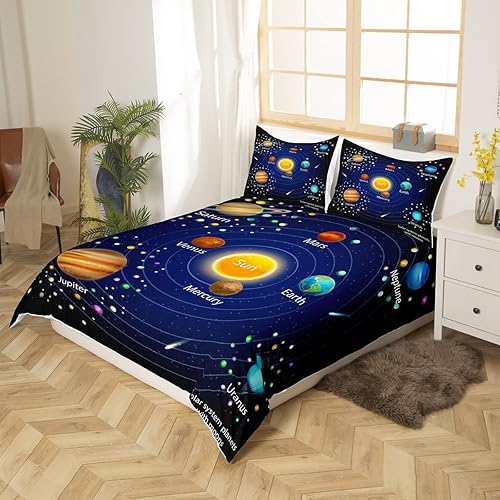Miniatura 2 de Feelyou Juego de funda de edredón para niños y niñas, universo y planeta, para niños y niñas, funda de edredón de galaxia, planeta, 1 funda de
