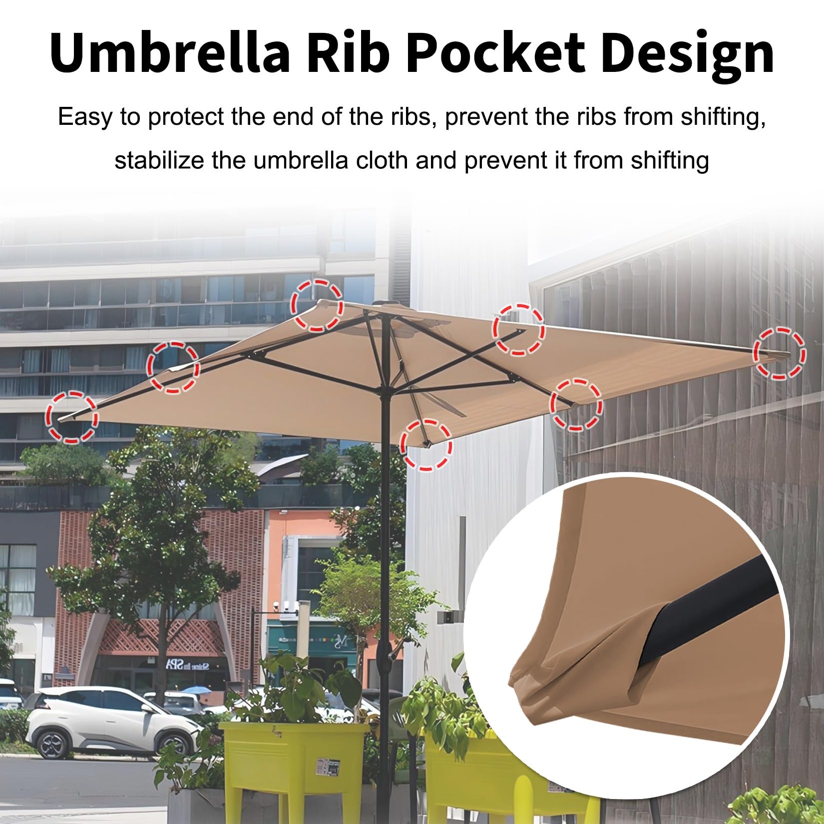 ESOYAWE Dessus De Parapluie De Remplacement pour Parasol De Cour Jardin Plage, Auvent De Remplacement pour Parasol Colonne Central De 6 Baleines, 2m×3m Rectangulaire Auvent Housse De Rechange