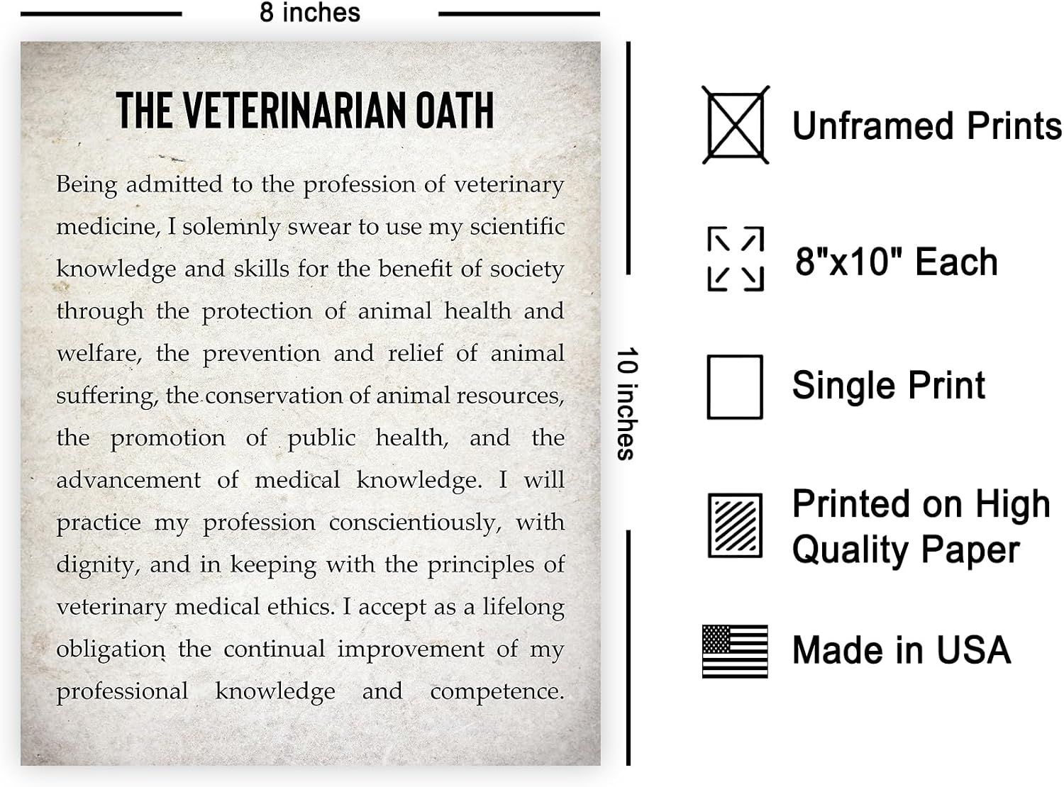 Poster Master The Veterinarian Oath Poster - Veterinary Medicine Print - Professional Oath Art - Gift for Him, Her, Veterinarian - Wall Decor for Vet's Clinic, Office - 8x10 UNFRAMED Wall Art